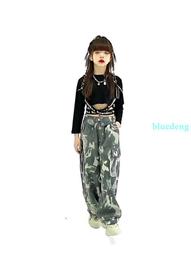 女孩爵士舞服裝嘻哈迷彩褲jazz走秀舞蹈服兒童hiphop街舞潮服套裝 歷史價格詳細信息