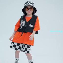 六一兒童女童爵士舞嘻哈潮酷街舞走秀hiphop短袖T恤套裝演出服夏 歷史價格詳細信息