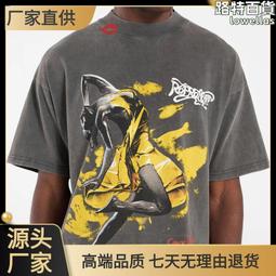 t恤男  短袖男士 水洗印花短袖男mxlt恤青春流行五分袖春季ins標準男慵懶圓領時尚潮牌新款潮流百搭-正正男裝 歷史價格詳細信息