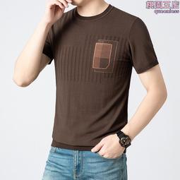 冰絲針織圓領短袖T恤男2024夏季新款透氣純色暗紋理半袖男士上衣 歷史價格詳細信息