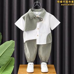 男童夏季短袖套裝洋氣2024新款兒童夏裝兩件套襯衣男孩潮沙灘襯衫 歷史價格詳細信息