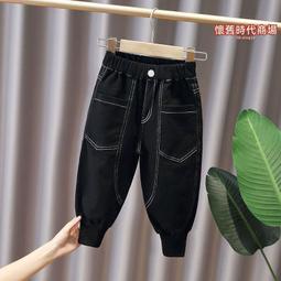 男童褲子2023新款春秋季兒童洋氣工裝褲中大童時髦黑色休閑長褲潮 歷史價格詳細信息