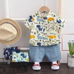 童裝男童套裝夏季短袖三件t恤牛仔褲四件套洋氣兒童衣服 歷史價格詳細信息