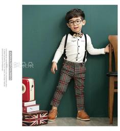 &hearts;萌妞朵朵&hearts; 英倫男童假兩件襯衫格子褲套裝(黑色上衣加黑色褲子)/花童兒童日常衣服 歷史價格詳細信息