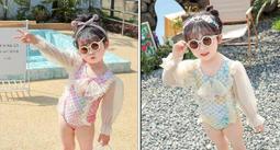 兒童泳衣女童魚鱗短袖連身泳衣半身裙式兩件套中大童美人魚泳裝~可可精選 歷史價格詳細信息