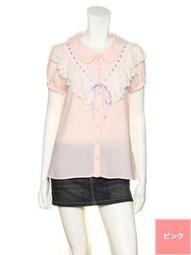 日本109品牌Ank Rouge白花花蕾絲紫色緞帶蝴蝶結粉紅色雪紡紗短袖襯衫(全新) 價格比較,價格查詢,歷史價格詳細信息