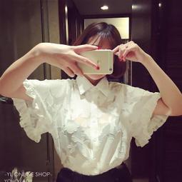 ☆優米小舖☆【SUZ150613】韓版夏季新品修身顯瘦OL立領條紋皺褶袖氣質百搭短袖襯衫☆胖MM/大碼可★ 歷史價格詳細信息