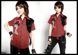 ＊MINI PUNK LOLO＊龐克個性街頭-暗黑地下軍團刺殺突擊隊鉚釘多扣帶接袖個性造型襯衫(SHT019)PUNK 歷史價格詳細信息