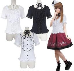 【貓熊繽雰】娃娃翻領可愛氣質泡泡袖Lolita.夏日OL女裝日常百搭襯衫(可量身訂做)短袖上衣白Gothic/punk日 歷史價格詳細信息