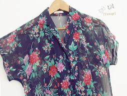 ▲乙波古著▼深藍水玉點點 可翻袖 vintage仿麻襯衫 質料剪裁精緻 日本製&古著店帶回 歷史價格詳細信息