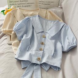 &Omega;衣枝獨袖&Omega;【222】新款百搭雙層娃娃領襯衫女設計感小眾五分燈籠袖雪紡衫 歷史價格詳細信息