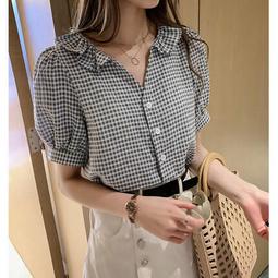 &Omega;衣枝獨袖&Omega;【222】新款百搭雙層娃娃領襯衫女設計感小眾五分燈籠袖雪紡衫 歷史價格詳細信息