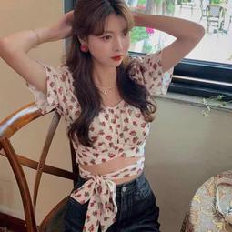 『花漫里』火龍果紅色別致短袖格子小衫女夏季新款小個子甜美露肩襯衫短上衣流行女裝女性服裝休閒服飾~AK15577 歷史價格詳細信息