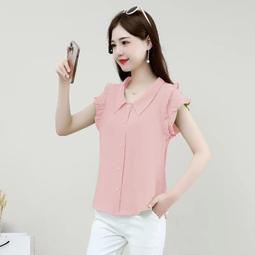 【免運】雪紡衫女24夏季新款時尚木耳邊寬鬆娃娃領飛飛袖洋氣顯瘦上衣小衫 歷史價格詳細信息