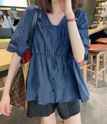 lienSHOP (新款現貨)夏日薄款甜美木耳邊V領襯衫上衣 【3832】 歷史價格詳細信息