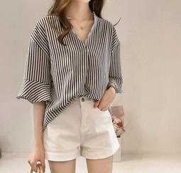 BJ COLLECTION~ 日系原宿風拼色個性條紋襯衫 (#BJC30002) M/L 黃棕/白 歷史價格詳細信息