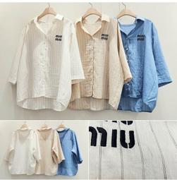 韓國 條紋字母排釦衫 領5分袖 率性時尚休閒款~下單請註明選購顏色【衣荳小舖】連線超低價 價格比較,價格查詢,歷史價格詳細信息