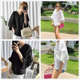 預購款~蝙蝠型襯衫女夏季新款寬鬆減齡大碼顯瘦簡約翻領五分袖棉麻上衣--2色M~XL 歷史價格詳細信息