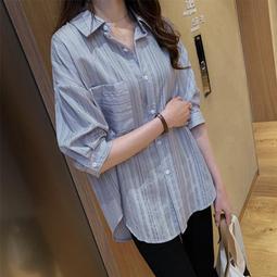 條紋襯衫女設計感小眾2023春夏新款女學生韓版寬松長袖外套襯衣女-格林賣場 歷史價格詳細信息
