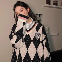 毛衣大格子外套 V領針織外套 學院風 針織外套 秋冬衣著男 複古 方格毛線衣 寬鬆毛線開衫(CF921)【壹號站】 歷史價格詳細信息