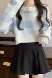格針織衫女秋季2024新款網紅疊穿V領上衣潮學院風制套裝JK裙西洋裝氣質女裝 歷史價格詳細信息