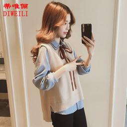 針織馬甲女士襯衫兩件套秋裝2023新款疊穿毛衣外穿坎肩jk背心上衣-沐雨家居 歷史價格詳細信息