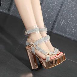 高跟鞋 細跟 魚口包頭鞋 彩色時裝超高跟涼鞋女夏2020新款民族風性感細跟11公分露趾大碼婚鞋 歷史價格詳細信息