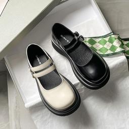 女鞋 厚底小皮鞋女夏季新款真皮粗跟樂福鞋英倫風黑色高跟學生女鞋 歷史價格詳細信息