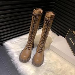 厚底不過膝長靴女小個子胖mm粗腿大筒圍彈力騎士靴長筒靴棕色大碼 歷史價格詳細信息