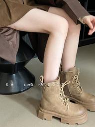 復古厚底馬丁靴女英倫風2023年秋冬季新款繫帶棕色真皮低幫短靴女 歷史價格詳細信息