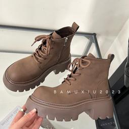 英倫風系帶厚底增高馬丁靴女2024秋冬季新款時尚增高機車大黃靴子 歷史價格詳細信息