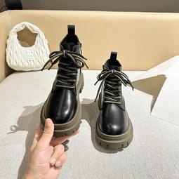 真皮彈力瘦瘦靴女短靴粗跟冬季新款厚底復古絨面顯瘦美拉德馬丁靴 歷史價格詳細信息