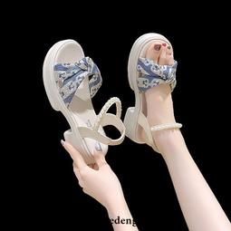 爆款配裙子穿羅馬涼鞋女夏新款9cm厚底增高休閒百搭松糕沙灘涼鞋 歷史價格詳細信息