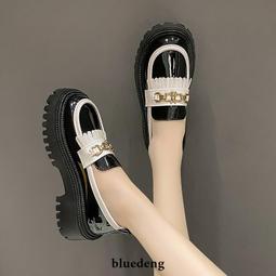 女鞋 厚底小皮鞋女款英倫風復古一腳蹬增高黑色樂福鞋新款秋季單鞋 歷史價格詳細信息