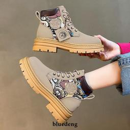 女鞋 馬丁靴女新款秋季英倫風短靴卡其色厚底小個子靴子女顯高爆款 歷史價格詳細信息