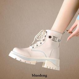 女鞋 白色馬丁靴女新款秋季厚底英倫高跟短靴小個子增高皮靴顯腳小 歷史價格詳細信息