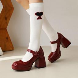 鞋高跟鞋 蘿莉塔鞋子大尺碼 粗跟圓頭小皮鞋 英倫風日系jk鞋子 黑色厚底一字扣瑪麗珍鞋單鞋 歷史價格詳細信息