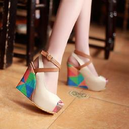 2018夏季防水臺鞋子超高跟歐美新款細跟厚底露趾女士羅馬鞋涼鞋 歷史價格詳細信息