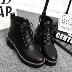 粗跟短靴女靴子秋冬季2018新款女鞋中筒秋款中跟百搭馬丁冬鞋 歷史價格詳細信息