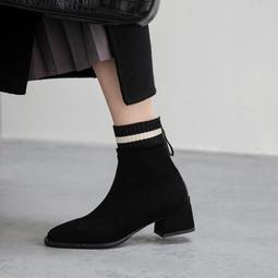 女鞋靴秋冬新款百搭中靴尖頭細跟高跟馬丁靴針織彈性靴襪靴 歷史價格詳細信息