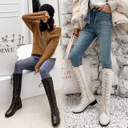 歐美新款秋冬騎士靴白色高筒靴側拉鏈高跟尖頭單靴粗跟大小碼女靴 歷史價格詳細信息