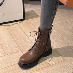 英倫風系帶厚底增高馬丁靴女2024秋冬季新款時尚增高機車大黃靴子 歷史價格詳細信息