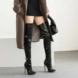 秋冬長靴女亮皮網紅尖頭亮面彈力靴性感高跟鞋爵士舞長筒靴子定制 歷史價格詳細信息