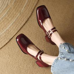 紅色方頭鞋女春2023年新款百搭淺口軟皮軟底平底休閒公主鞋3-12 歷史價格詳細信息