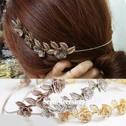 ☆韓國進口-優雅韓星 幸運霧金葉子點鑽緞帶髮圈/髮箍(800-29-1)*(現貨特價) 歷史價格詳細信息