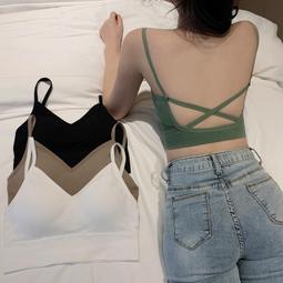 露背背心帶胸墊 u型美背內衣背心 無鋼圈內衣背心 掛脖背心女 三角杯內衣薄墊 短款露肚背心 細肩帶背心外搭~豆豆服飾 歷史價格詳細信息