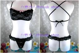 單一尺寸F-成套黑色紫緞帶網紗無鋼圈比基尼+丁字褲+吊襪帶-1937B＊白麝香小舖＊全新MURENA夢漣娜性感系列 歷史價格詳細信息