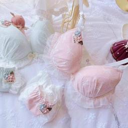 EFP大美人-2023促銷♡優質全碼日系少女荷葉蕾絲邊無鋼圈印花薄膜杯可愛聚攏內衣套裝禮物~白粉花點70B-85D 歷史價格詳細信息