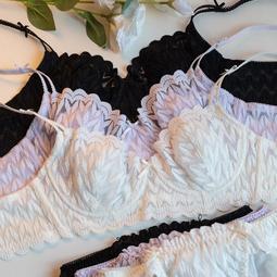 EFP大美人-2023促銷♡優質全碼日系少女荷葉蕾絲邊無鋼圈印花薄膜杯可愛聚攏內衣套裝禮物~白粉花點70B-85D 歷史價格詳細信息