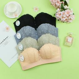 無肩帶半杯蕾絲美背內衣加厚性感夏季女聚攏前扣小胸罩無鋼圈文胸 歷史價格詳細信息